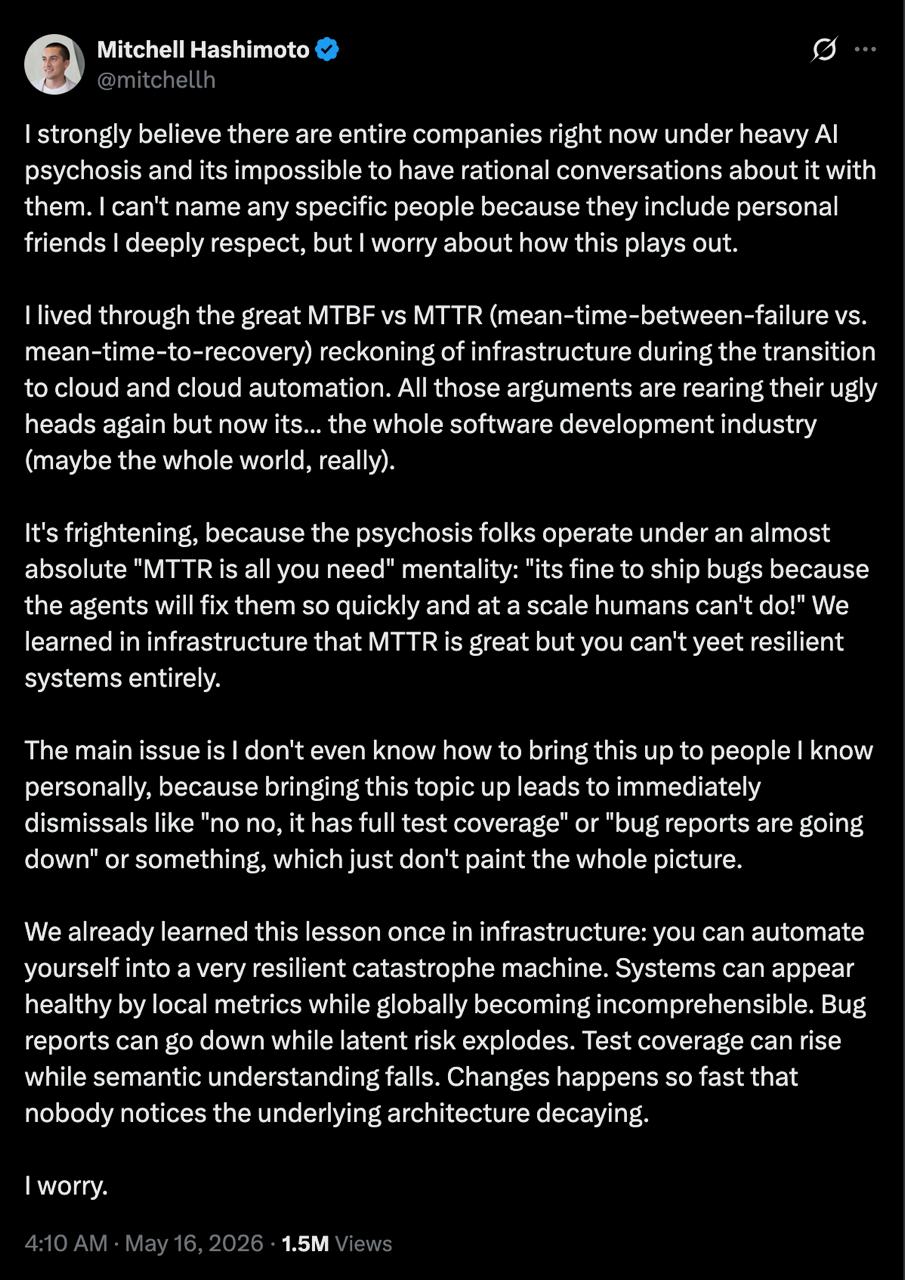 Mitchell Hashimoto's thread on AI psychosis